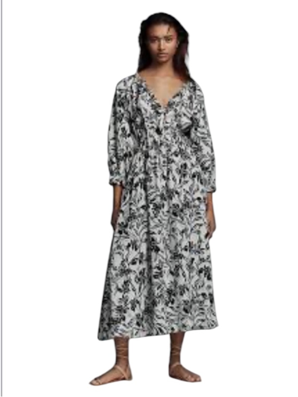 Rails Matia Blue Black White Floral V Neck Long Sleeve Boho Midi Maxi Dress M - Picture 5 of 16